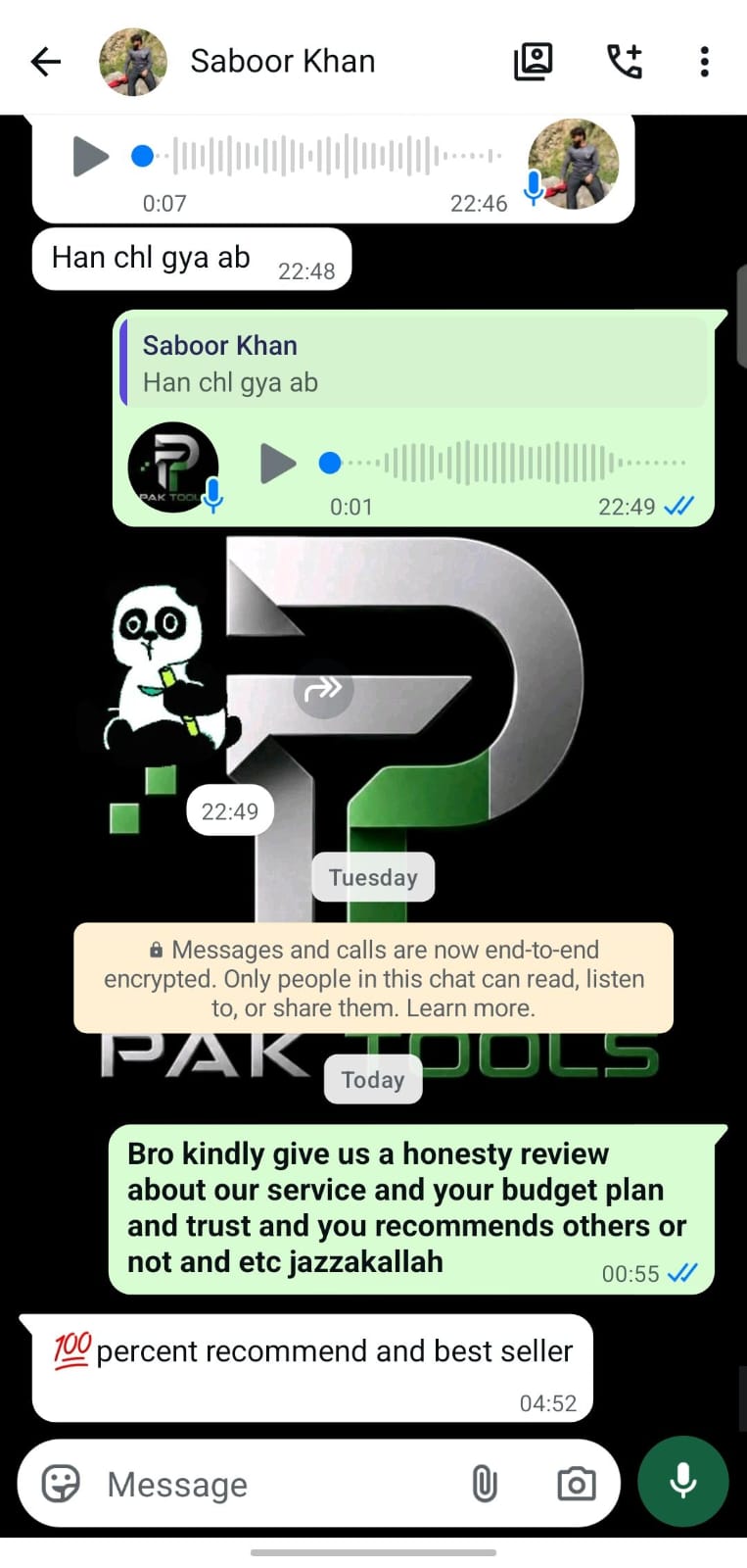 Customer review for Pak Tools Store