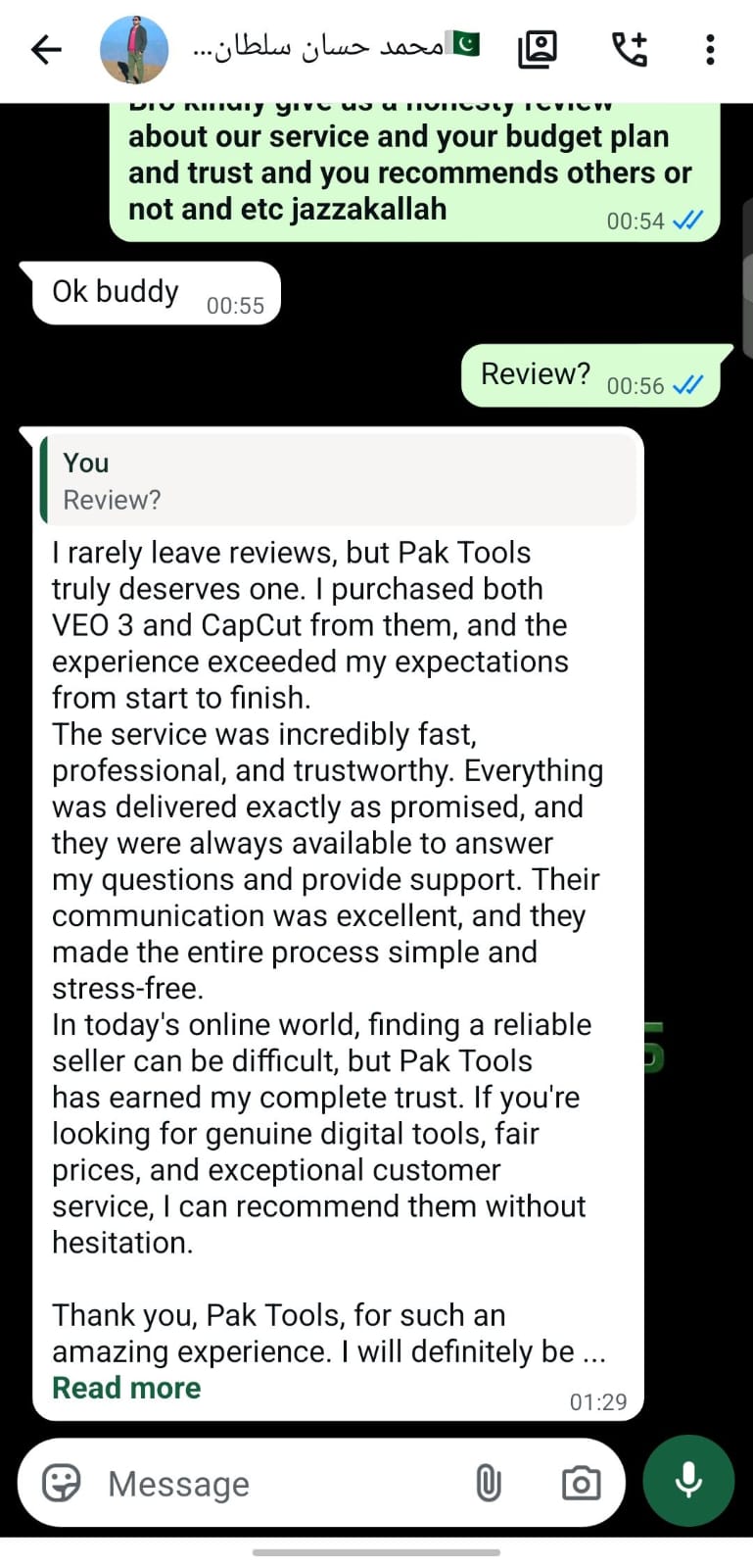 Customer review for Pak Tools Store