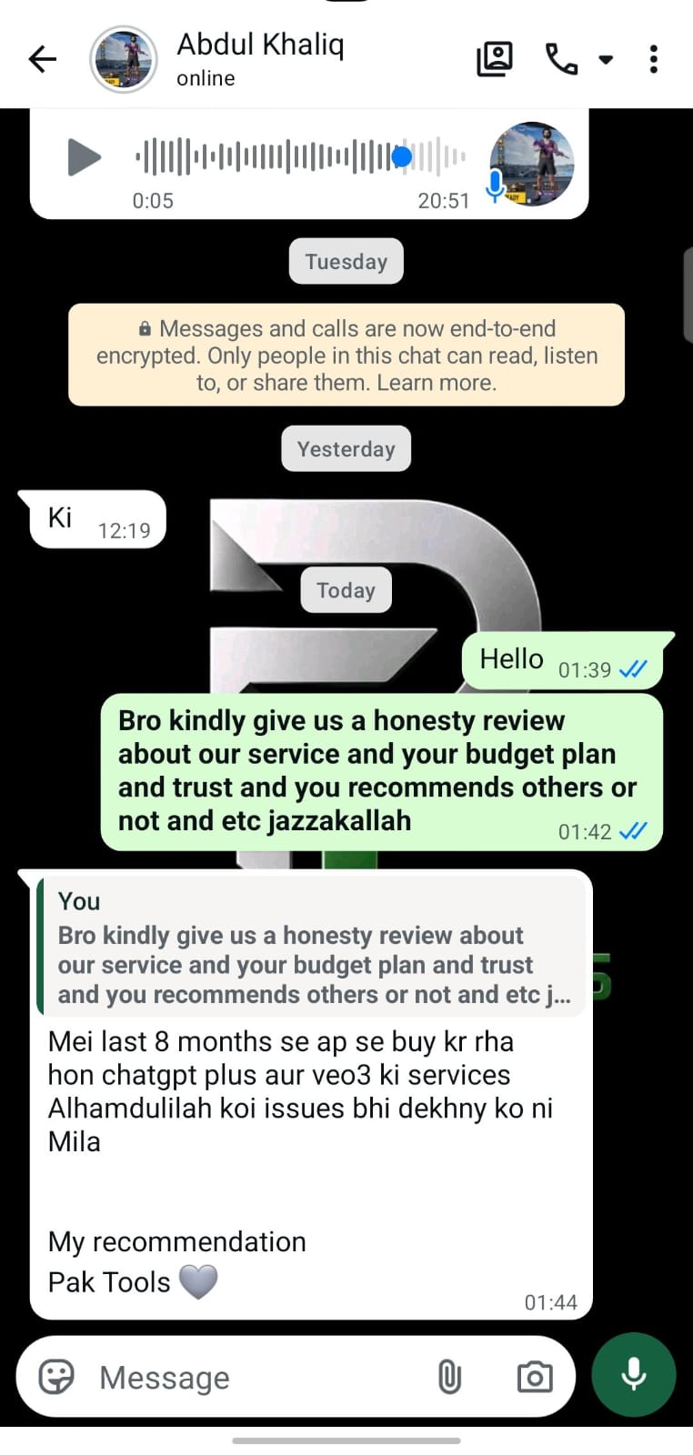 Customer review for Pak Tools Store