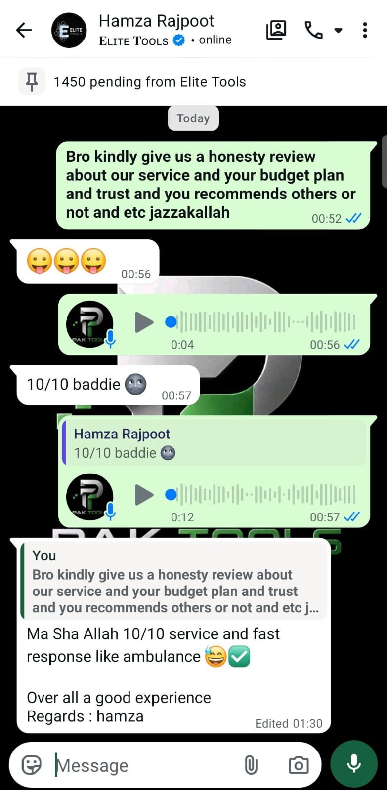 Customer review for Pak Tools Store