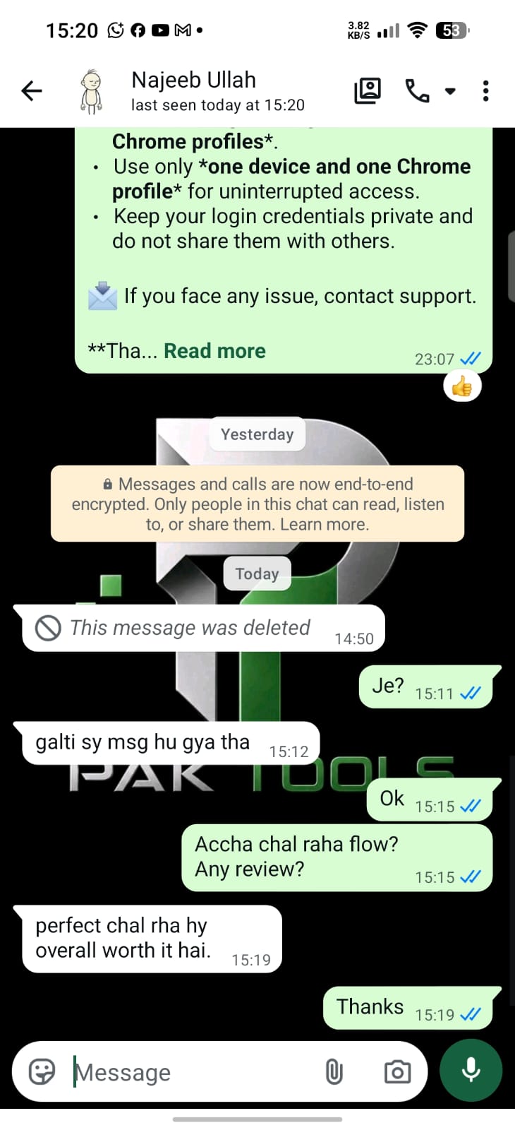 Customer review for Pak Tools Store